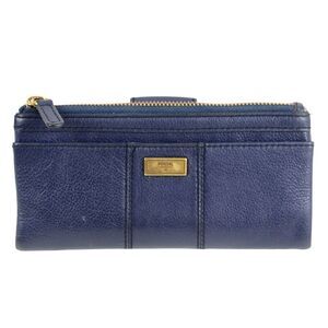 FOSSIL BLUE GENUINE LEATHER ID CARD COIN HOLDER BILL TWO COMPARTMENT WALLET
